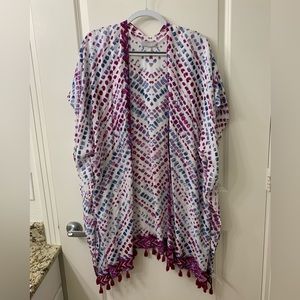 NORDSTROM Fuschi Navy Tassle Swim Cover Up Poncho